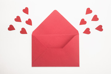  Red envelope with hearts on white background