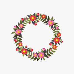 Wreath with flowers isolated on white