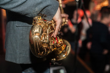 Saxophone player in the dark
