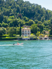 Italy Lombardy, Lake Como, Lake Como, Como province, coast with stately villas near Varenna
