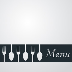 Fototapeta premium Logotipo con texto Menu y cubiertos en espacio negativo en cinta en color gris