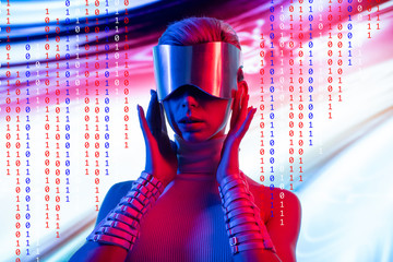People virtual glasses listening to digital audio
