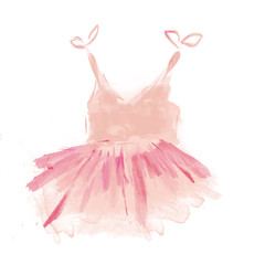 Cute Pink Ballet Tutu. Watercolor Ballerina Dress of a Litlle Girl - obrazy, fototapety, plakaty