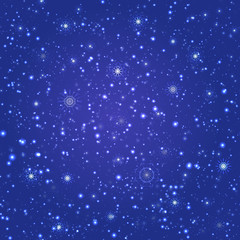 Magical winter repeated background. Snowfalling seamless pattern. Vector illustration. Beautiful snowflakes background. fairytale wallpaper. For holidays, Christmas, New Year designs.