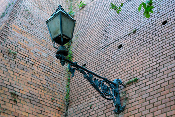 Budapest, old brick wall and old lantern