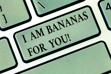 Text sign showing I Am Bananas For You. Conceptual photo To be crazy for someone in loved happy...