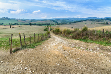 Fototapeta na wymiar Road in Chianti region in province of Siena. Tuscany. Italy