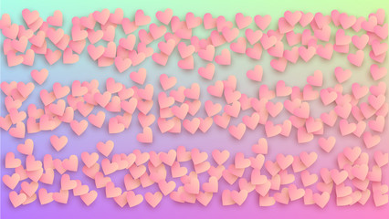 Valentine's Day Background. Card Template. Heart Confetti Pattern. Many Random Falling Red Hearts on Hologram Backdrop. Vector Valentine's Day Background.
