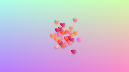 Love Background. Flyer Template. Many Random Falling Pink Hearts on Hologram Backdrop. Heart Confetti Pattern. Vector Love Background.