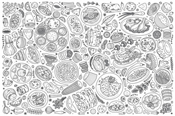 Hand drawn Indian food set doodle vector background