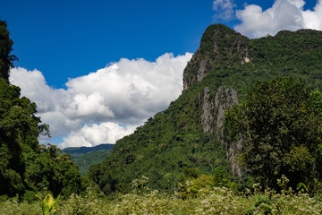Green mountains in middle Laos near the village Vang Vieng.