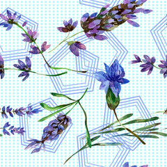 Purple lavender. Floral botanical flower. Watercolor background illustration set. Seamless background pattern.