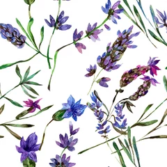 Behang Aquarel natuur set Purple lavender. Floral botanical flower. Watercolor background illustration set. Seamless background pattern.