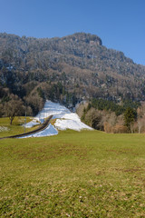 Rigibahn cog-wheel railway near station Kraebel (Kräbel), Goldau, Switzerland