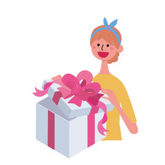 プレゼントを開ける　女性　イラスト