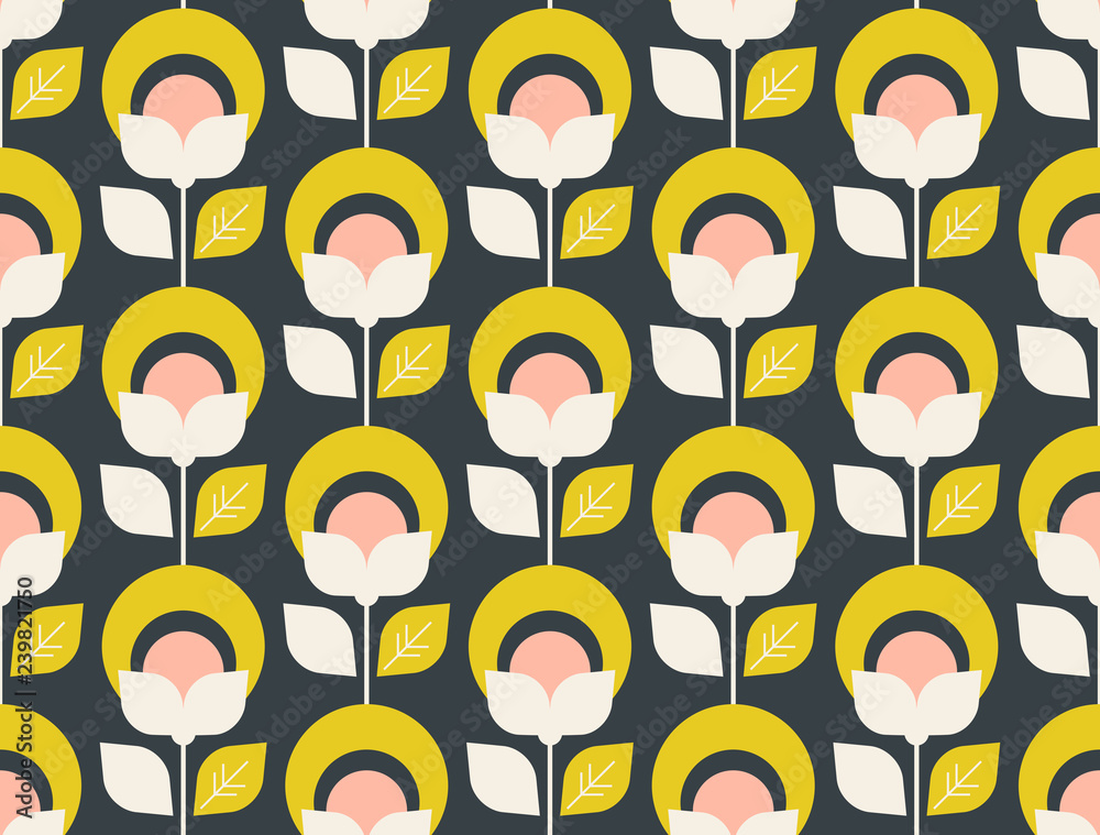 Aufkleber seamless retro pattern with abstract flowers