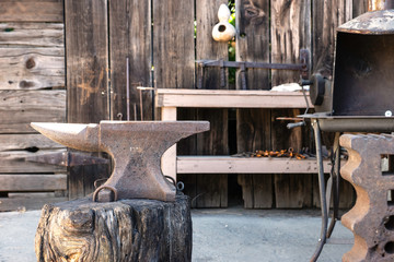 Antique anvil by blacksmith forge