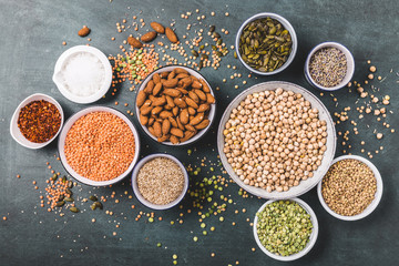 Composition of different types of legumes in bowls