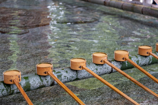 Water ladles at Dazaifu tenmangu shrin in Fukuoka, Japan.