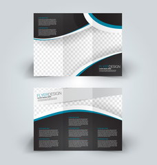 Brochure template. Business trifold flyer.  Creative design trend for professional corporate style. Vector illustration. Black and blue color.