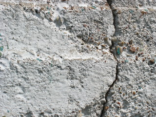Concrete wall texture background with white worn paint, cracks and grungy surface