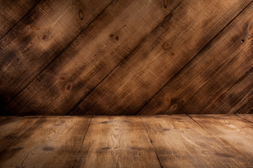 Dark plank wood floor and wall  background.