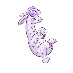 Llama cartoon alpaca. Llama animal vector isolated illustration. Design for card, sticker, fabric textile, t-shirt. Children, child of modern trendy style