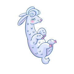 Llama cartoon alpaca. Llama animal vector isolated illustration. Design for card, sticker, fabric textile, t-shirt. Children, child of modern trendy style