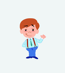 Businessman in casual style waving with a dreamy expression.