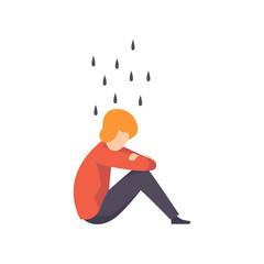 Depressed man, guy suffering from mental disorder, psychiatric, psychological problem vector Illustration