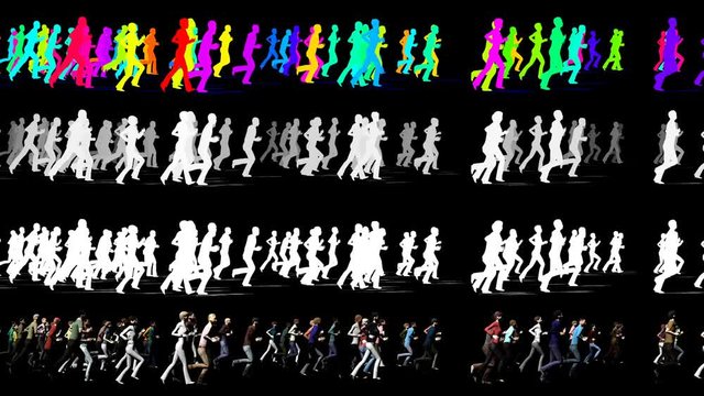 Crowd of People Running in One Direction - 3D Animation Video Element
