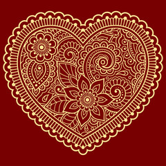 Stylized for mehndi flower colored pattern in form of heart. Decoration in ethnic oriental, Indian style. Valentine's day greetings.
