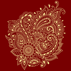 Stylized for mehndi flower colored pattern. Decoration in ethnic oriental, Indian style. Valentine's day greetings.