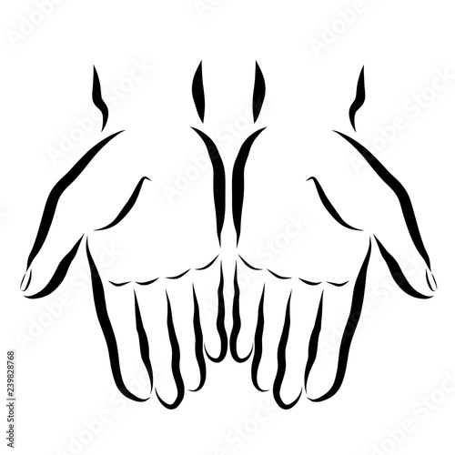 Download "Two hands with empty palms, black outline" Stock photo ...