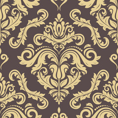 Classic seamless brown and golden pattern. Damask orient ornament. Classic vintage background