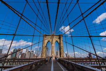 View of historic Brooklyn Bridge in New York City