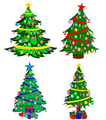 Star decorations, balls and light chains decorated Christmas trees with lots of gift boxes.