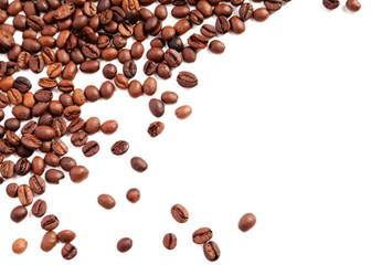 Roasted coffee beans on white background, isolated