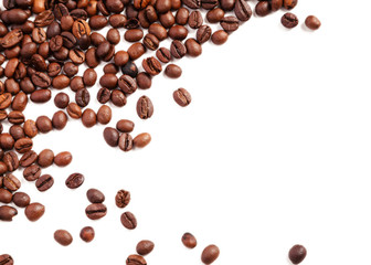 Roasted coffee beans on white background, isolated