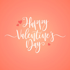 Valentines Day Line Lettering on coral color background. Vector illustration, design element for congratulation cards, print, banners