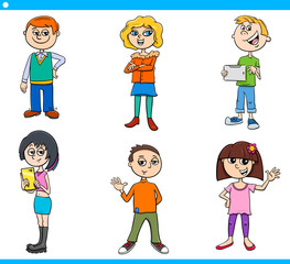 cartoon children and teens characters set