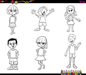 kids or teen characters set coloring book