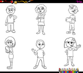 children or teen characters set coloring book