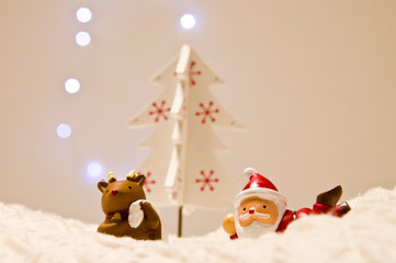 Santa Claus and reindeer just before Christmas is relaxing.