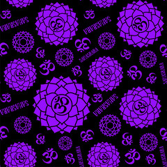 Sahasrara. Chakras seamless pattern. Vector esoteric background. Hinduism, buddhism. Line symbol. Om sign