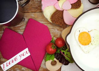 Valentine's Day . Festive homemade breakfast with hearts
