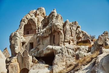 Views of Cappadocia volcanic kanyon cave houses in Turkey