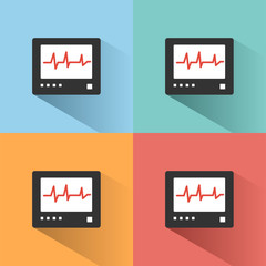 Heart rate monitor color icon with shadow on colored backgrounds. Heartbeat