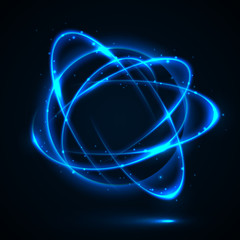 Vector light effect. The object s light stroke. Circular lens flare. Abstract rotational lines. Power energy element. Luminous sci-fi. Shining neon lights cosmic abstract frame. Magic round frame.