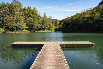 Pier in Reservoir of Valdemurio, Senda del Oso, Asturias, Spain